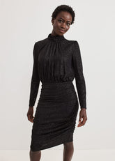 Tessa Black Glitter Printed Fitted Dress Black