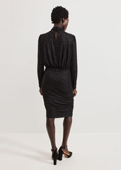 Tessa Black Glitter Printed Fitted Dress Black