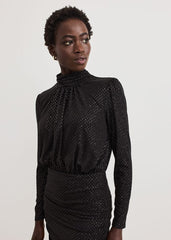 Tessa Black Glitter Printed Fitted Dress Black