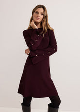 Romy Studd Sleeve Knit Shift Dress Burgundy