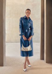 Dila Blue Faux Leather Midi Dress Blue