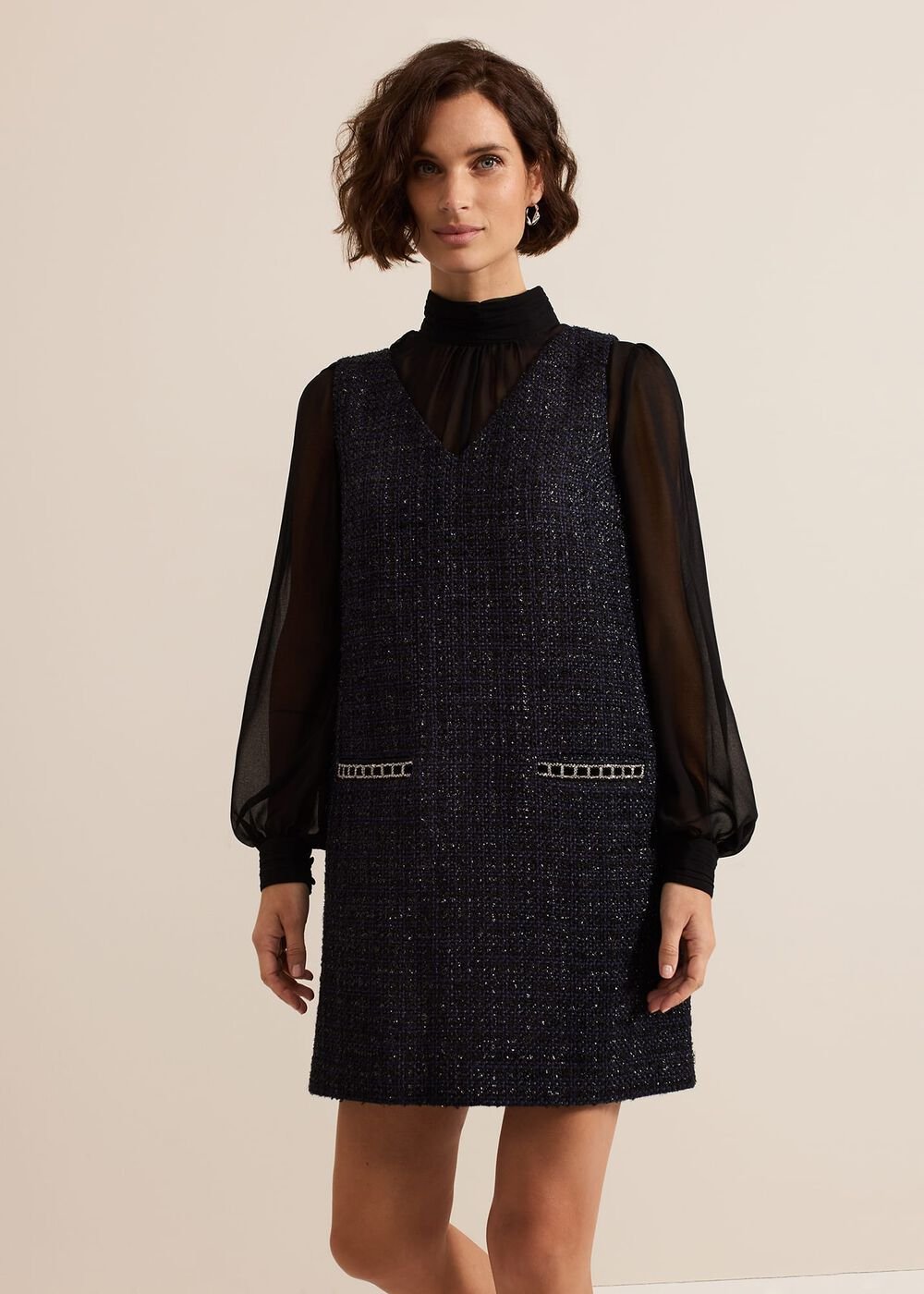 Sabine Navy Tweed Dress Navy