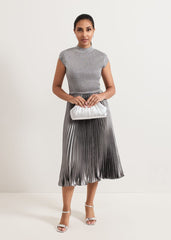 Jayla Metallic Knit Dress Silver