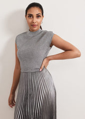 Jayla Metallic Knit Dress Silver