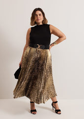 Meloni Jersey Leopard Pleat Midi Dress Black Multi