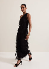 Otto One Shoulder Fringe Maxi Dress Black