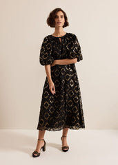 Bella Black Textured Midi Dress Black