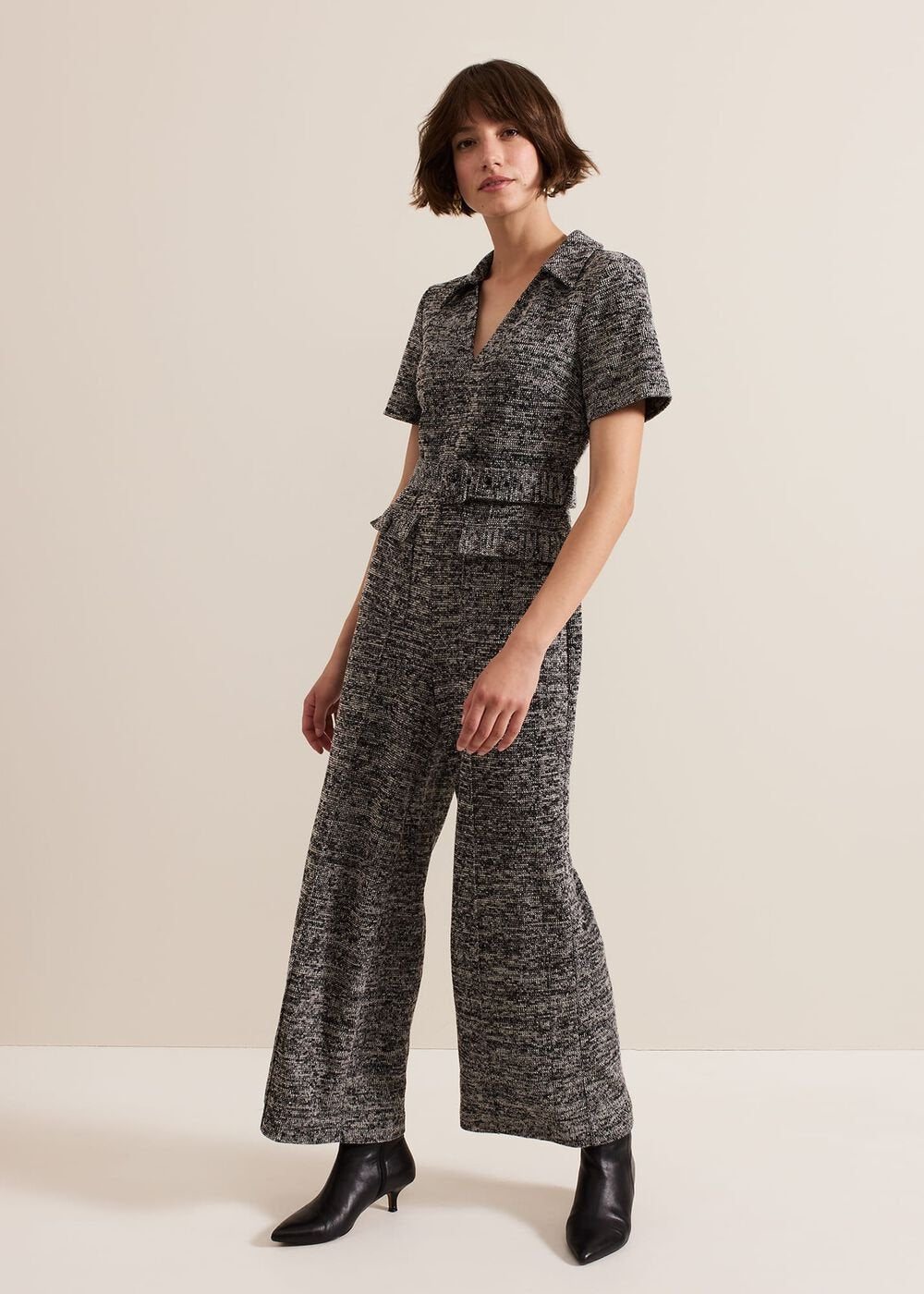 Lavinia Grey Tweed Wide Leg Jumpsuit Grey