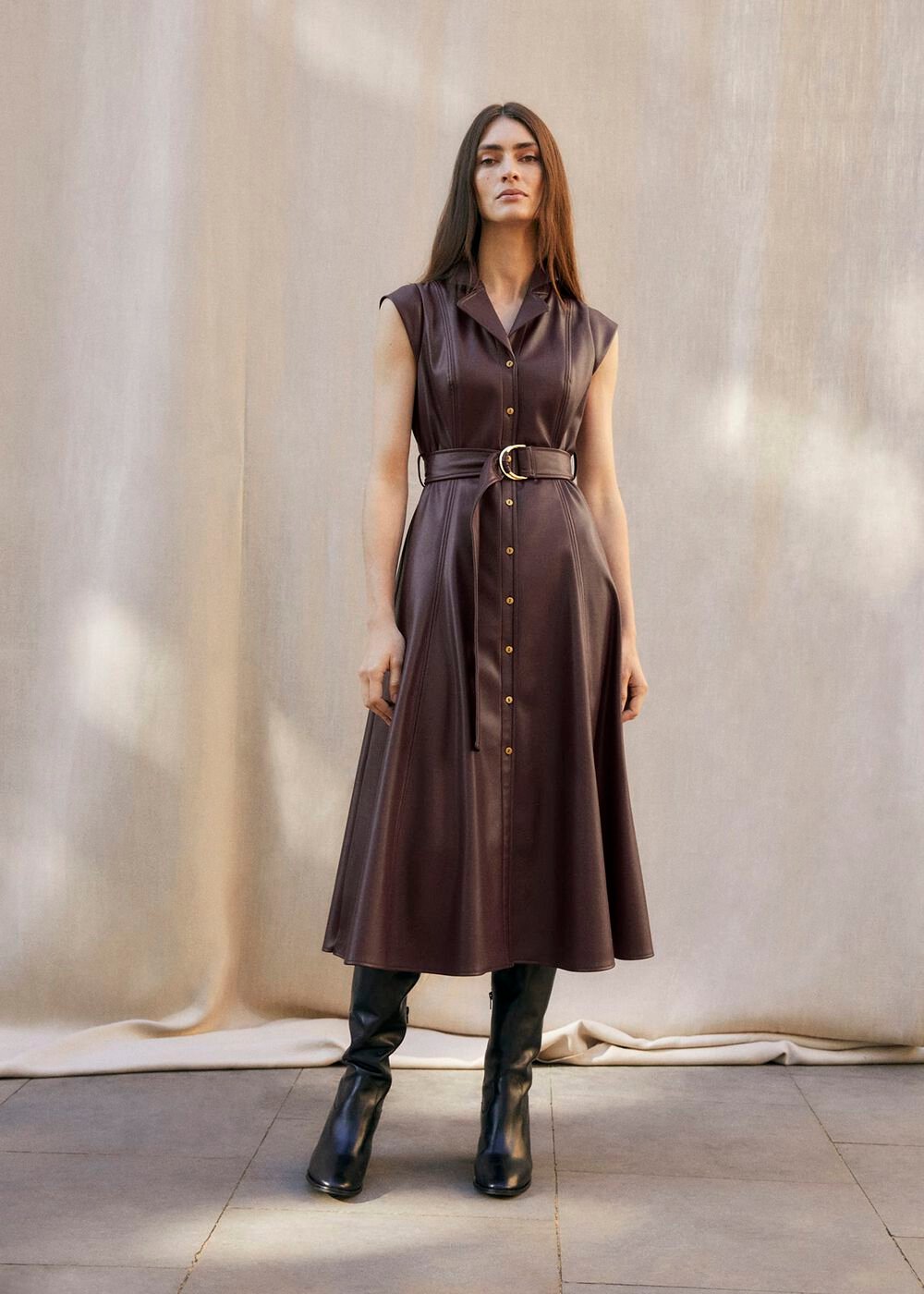 Ellie Burgundy Faux Leather Shirt Dress Burgundy