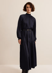 Ornella Navy Satin Dress Navy