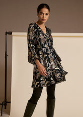 Amelia Navy Foil Wrap Dress Navy