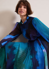 Women's Bright Blue Pleated Midi Dress Multi-Coloured