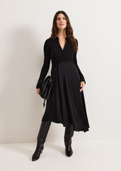 Valeria Black Satin Woven Dress Black