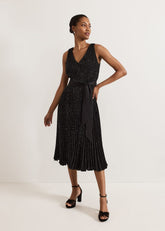 Keleche Glitter Pleat Dress Black