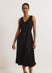 Keleche Glitter Pleat Dress Black