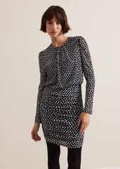 Teodroa Spot Mini Ruched Dress Black