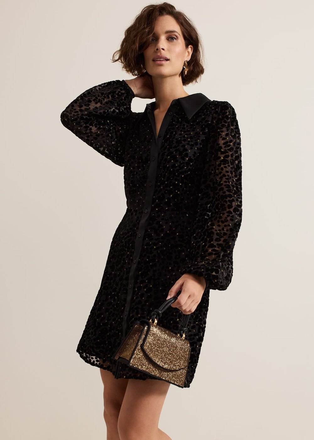 Esin Shimmer Shirt Dress Black