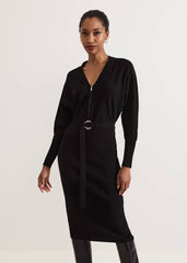 Dixie Batwing Zip Belted Dress Black