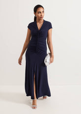 Petite Daisy Navy Ruched Maxi Dress Navy