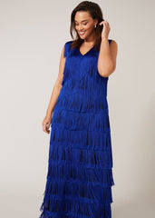 Tessa Fringe Maxi Dress Cobalt