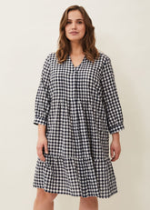 Oona Gingham Swing Dress Navy/White