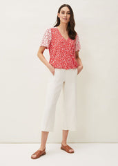 Ebony Ditsy Floral Wrap Top Red/Ivory