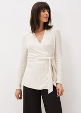 Deona Ribbed Wrap Top Cream