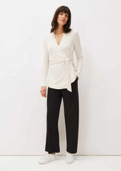 Deona Ribbed Wrap Top Cream