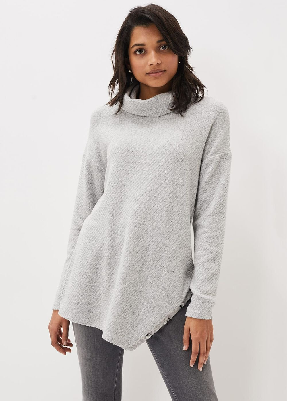 Nico Asymmetric Textured Jersey Top Grey