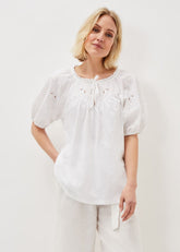 Floella Embroidered Sleeve Jersey Top White