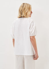 Floella Embroidered Sleeve Jersey Top White