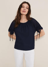 Meda Textured Jersey Top Navy