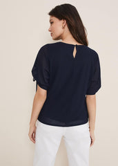Meda Textured Jersey Top Navy