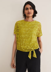 Kirstin Leaf Print Burnout Top Olive