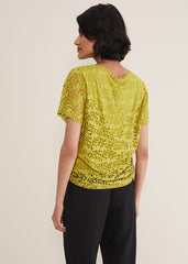 Kirstin Leaf Print Burnout Top Olive
