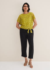Kirstin Leaf Print Burnout Top Olive