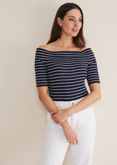Taylah Striped Bandeau Top Navy/Ivory