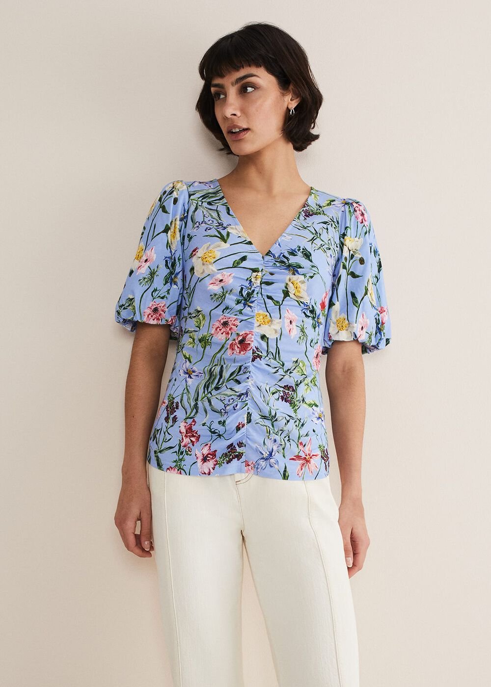 Donda Floral Ruched Top Blue/Multi