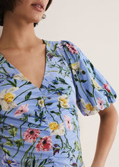 Donda Floral Ruched Top Blue/Multi
