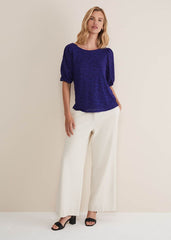 Jaeda Leaf Print Burnout Top Purple
