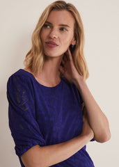 Jaeda Leaf Print Burnout Top Purple