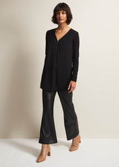 Black Tunic Top with V-Neck Zip Detail & Long Sleeves Black