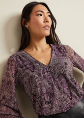 Elyza Snake Mesh Print Top Multi-Coloured