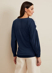 Alora Floral Woven Front Top Navy