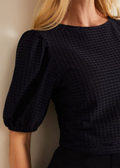 Adley Texture Bubble Sleeve Top Navy