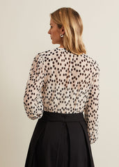 Sophia Spot Textured Mesh Top Ivory