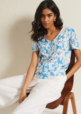 Lorenna Floral Print Top Blue