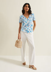 Lorenna Floral Print Top Blue