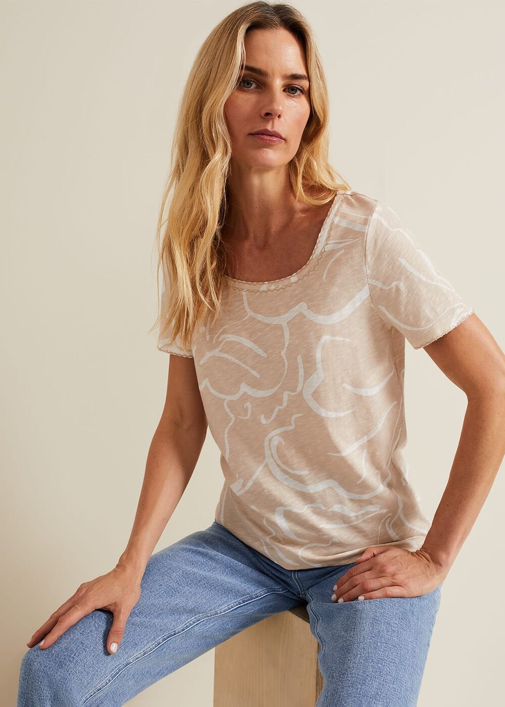 Nia Linear Print Top Neutral