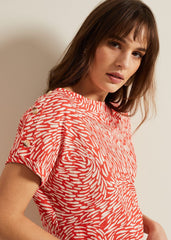 Suzie Button Detail Printed Top Red